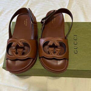 GG GUCCI Brown Leather Sandals
